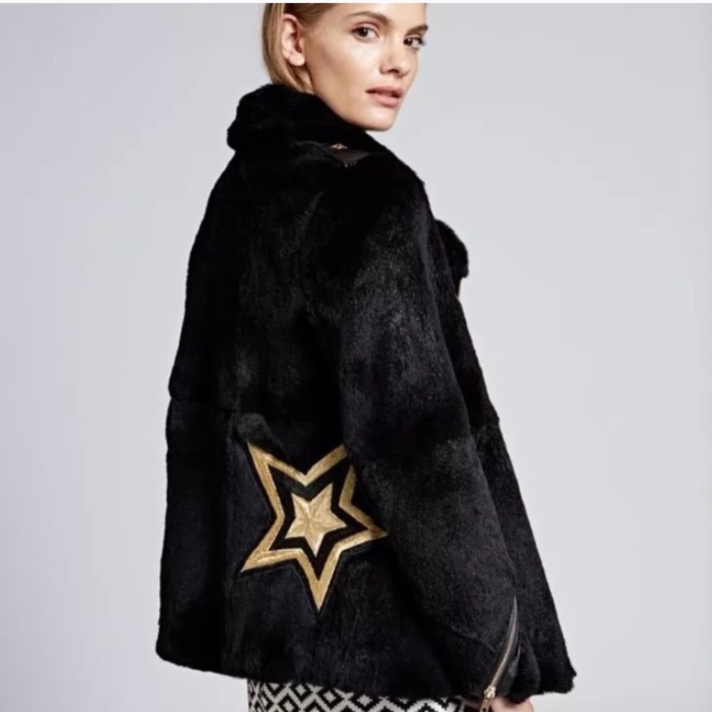 jocelyn Black Teddy Jacket with Gold Star Detail
